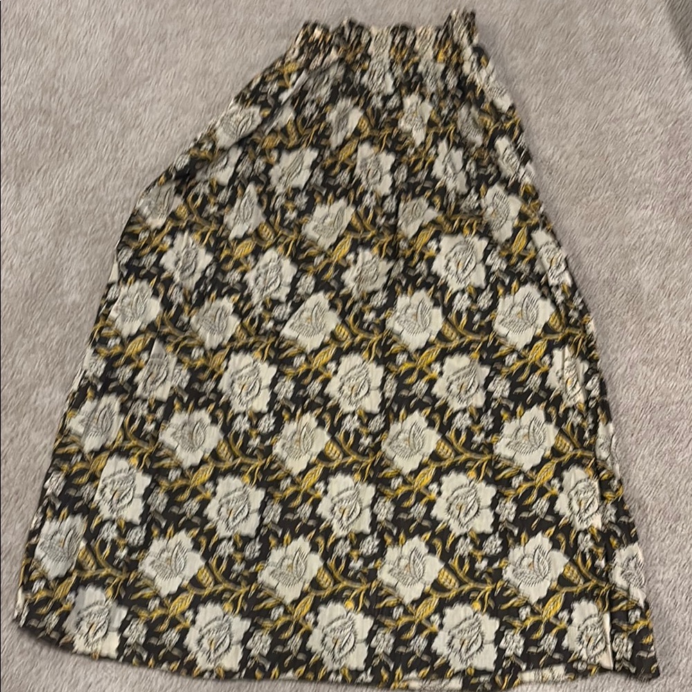 NATURAL LIFE Brown and Tan Smocked A-Line Midi Skirt